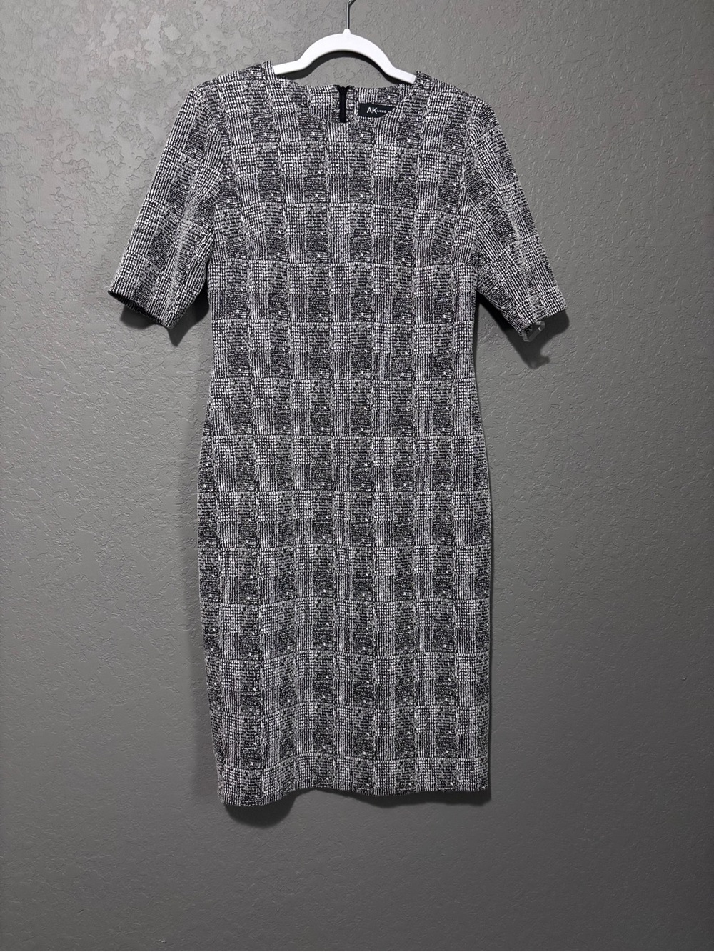 Anne Klein Black and White Check Tweed Midi Dress